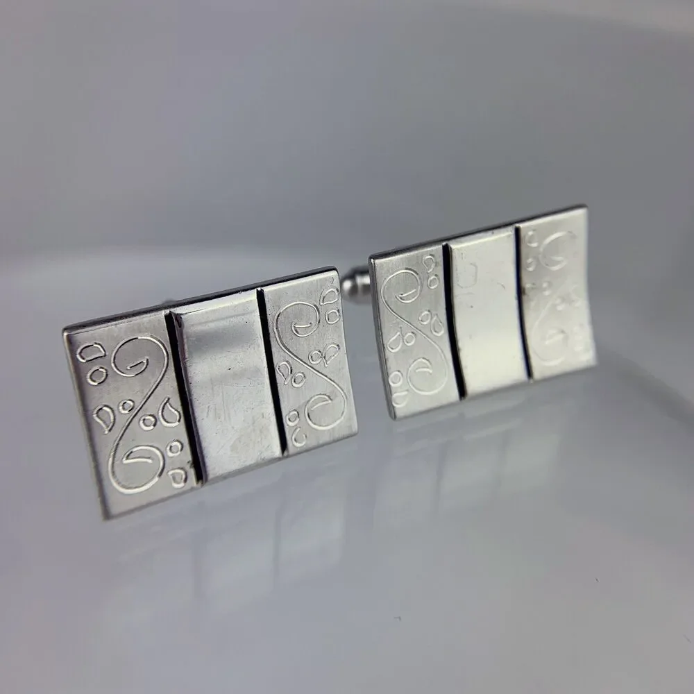 Large Scrolls Drops Leaves Silver Tone Cufflinks Abstract Formal Vintage M1